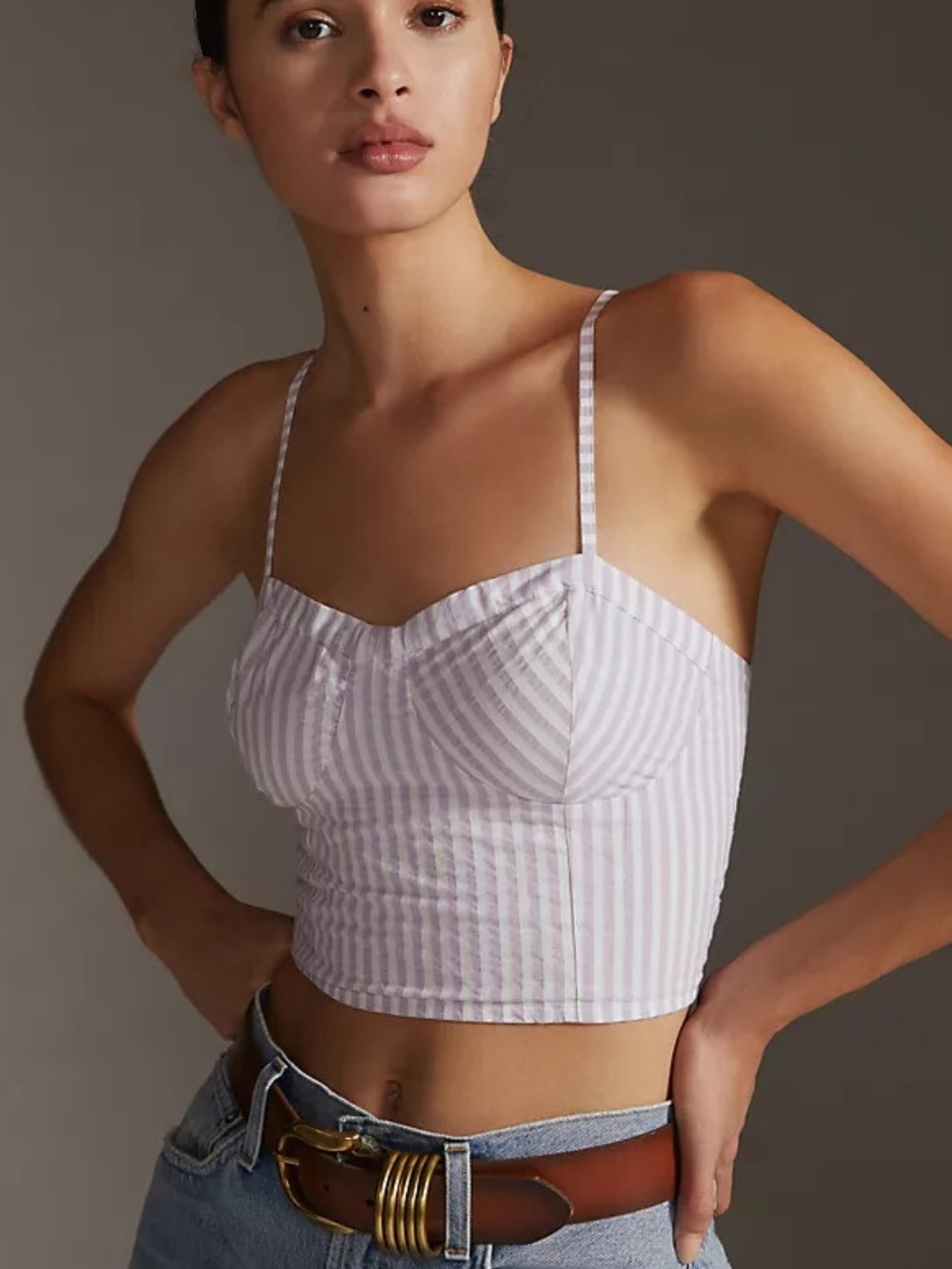 Anthropologie Smocked Striped Bustier Printed Crop Top